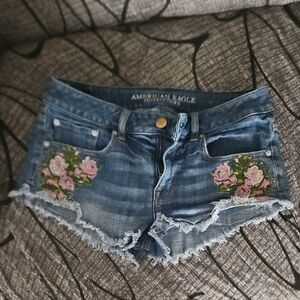 American Eagle Outfitters Blue Jean Shorts with Distressed Hem